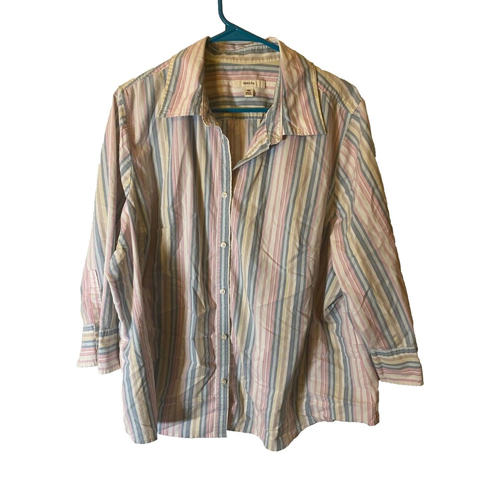 Merona Womens Plus Size 24W 3X striped button up Shirt blouse Top tunic
